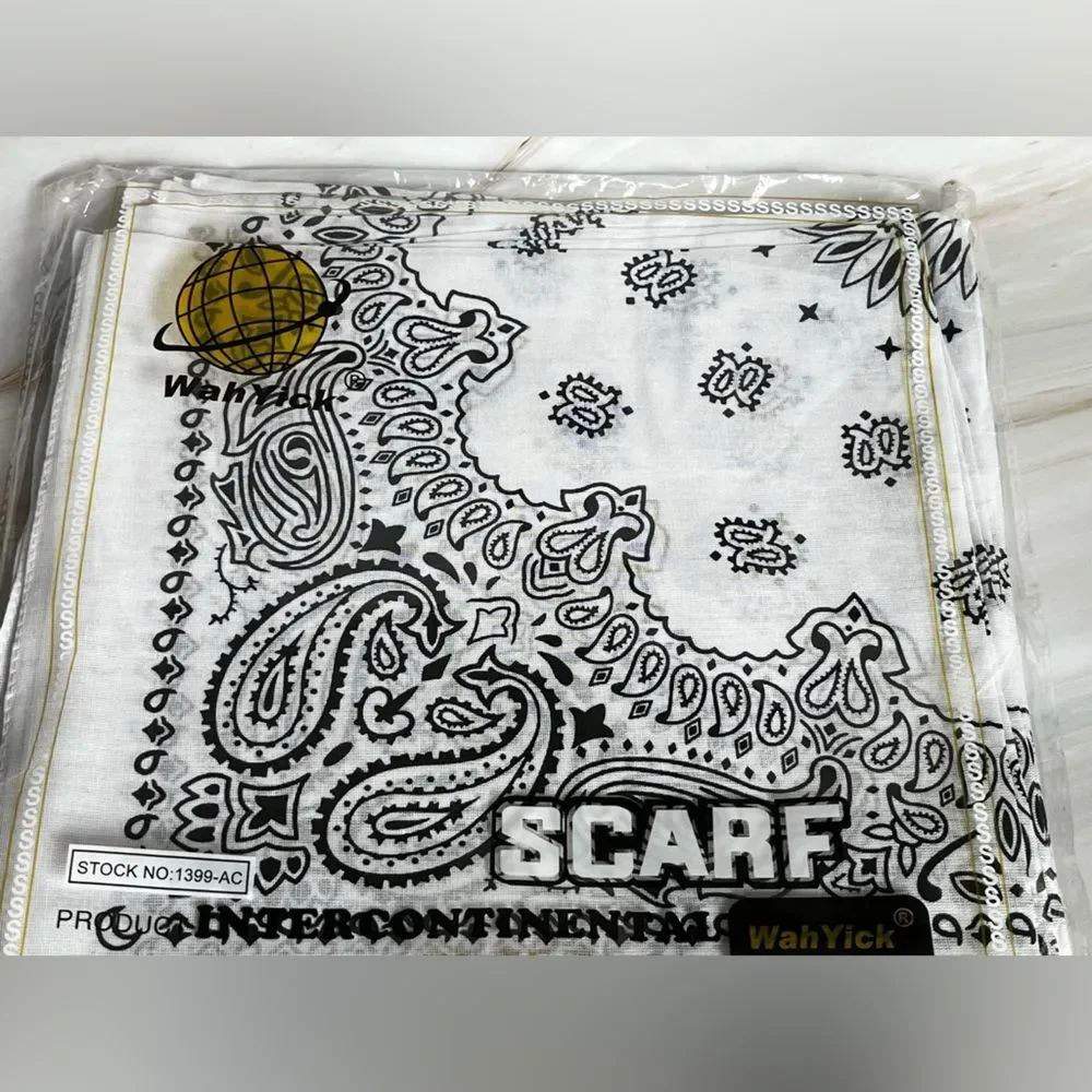 Set of 4 Paisley Cowboy Western Bandanas Multi-Purpose White Scarf 100% Cotton
